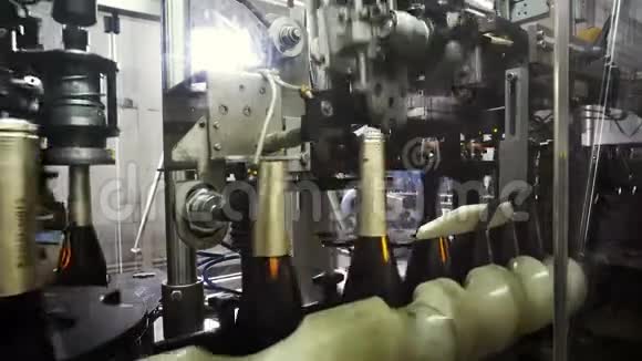 一家香槟工厂的输送机灌装和密封线视频的预览图