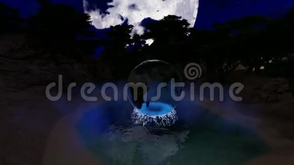 夜晚满月的湖面上有玻璃般的海洋视频的预览图