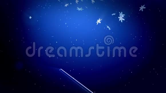 美丽的3d雪花在蓝色背景下在空中飞舞用作圣诞新年贺卡或冬季动画视频的预览图