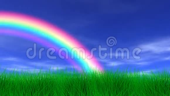 彩虹草地和宁静的天空视频的预览图