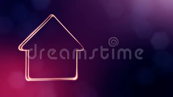 房子的图标背景由辉光粒子作为图像全息图3D无缝动画与景深bokeh视频的预览图
