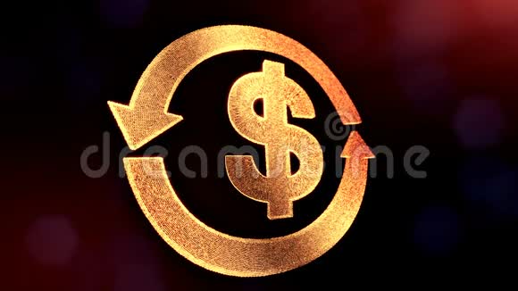 圆箭徽上的美元标志发光粒子的金融背景具有景深的3D循环动画视频的预览图