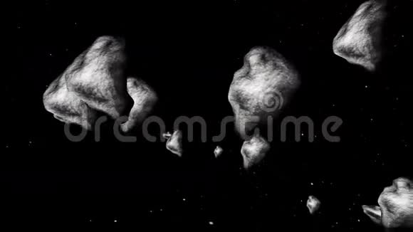 在三维空间的数百个小行星中间视频的预览图