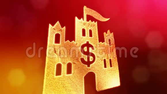 美元标志在城堡的标志发光粒子的金融背景具有景深的3D环动画bokeh视频的预览图