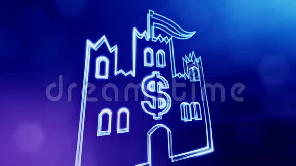 美元标志在城堡的标志发光粒子的金融背景3D无缝动画与景深视频的预览图