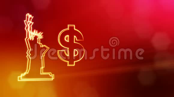 自由女神像的美元标志和徽章发光粒子的金融背景3D循环动画深度视频的预览图