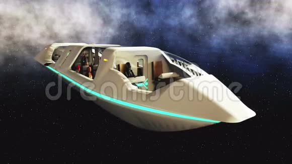 未来派的客运巴士在太空飞行未来的运输逼真的4k动画视频的预览图