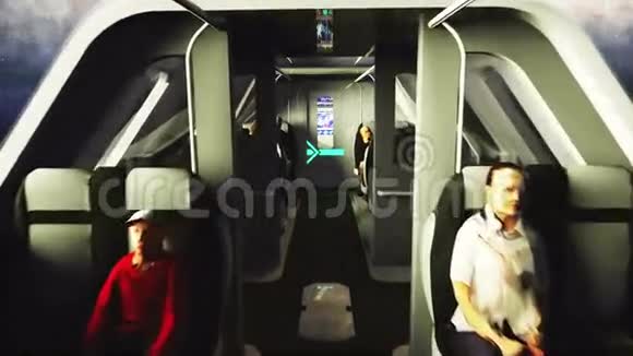 未来派的客运巴士在太空飞行未来的运输逼真的4k动画视频的预览图