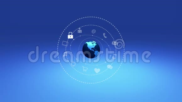 互联网概念在线服务图标社交媒体围绕地球旋转视频的预览图
