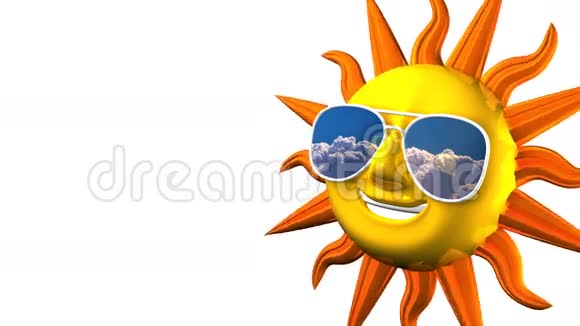 在白色文本空间上戴着太阳镜的太阳视频的预览图