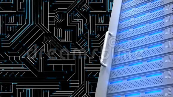 电脑服务器和发光的蓝色电路板视频的预览图