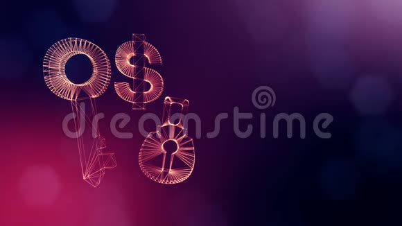 锁和钥匙的美元标志和徽章发光粒子的金融背景具有景深的3D循环动画视频的预览图