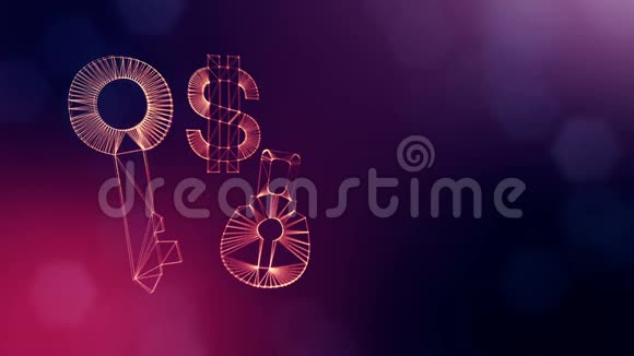 锁和钥匙的美元标志和徽章发光粒子的金融背景具有景深的3D循环动画视频的预览图
