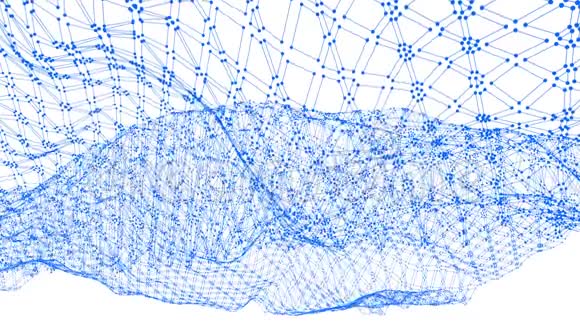 抽象简单的蓝色挥动三维网格或网格作为空间环境蓝色几何振动环境或脉动数学视频的预览图