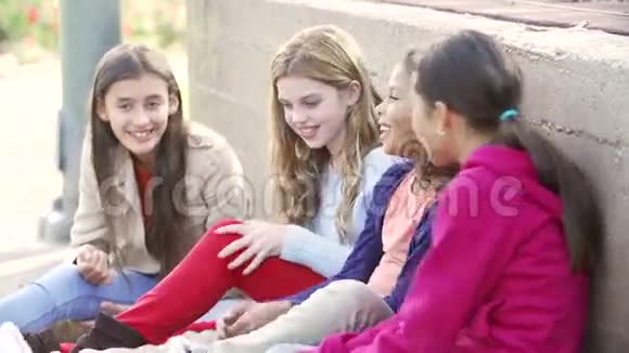 四个女孩在公园里一起闲逛视频的预览图