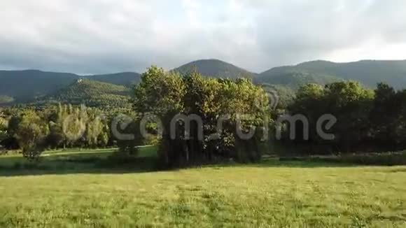 法国比利牛斯森林和草地的鸟瞰图视频的预览图