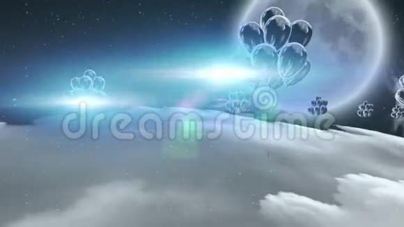 夜晚在云层上飞舞的黑色气球视频的预览图