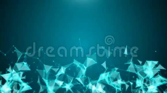 蓝色屏幕上的粒子运动和发光三角形视频的预览图