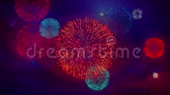 十二月彩色烟花上的问候文字火花粒子视频的预览图
