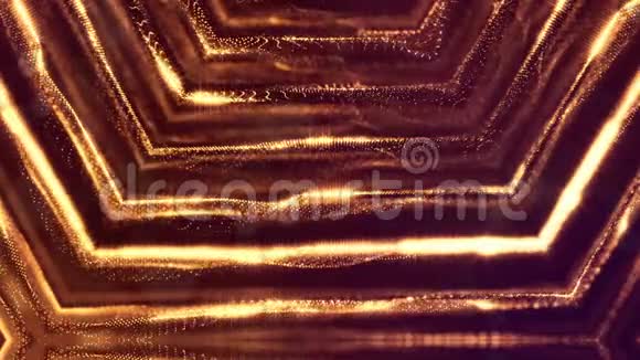 黄金无缝抽象背景与粒子具有景深辉光和数字元素的虚拟空间视频的预览图