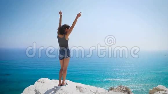 一位年轻女子站在海边视频的预览图