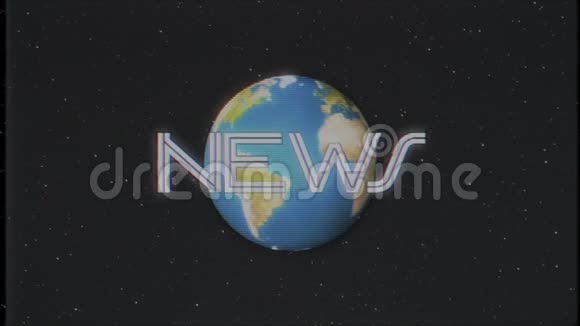 阳光复古新闻文字与地球地球光线移动在旧的VHS磁带复古效果电视屏幕动画视频的预览图