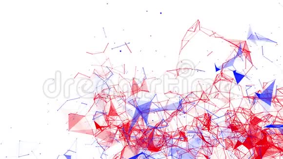 红色和蓝色的粒子在白色背景下缓慢飞行动画摘要三维渲染视频的预览图