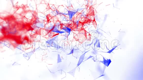 红色和蓝色的粒子在白色背景下缓慢飞行动画摘要三维渲染视频的预览图