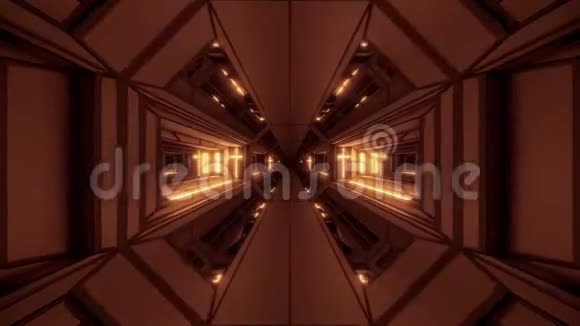 未来主义空间科幻神庙机库隧道走廊与美好的倒影和神圣基督教发光交叉三维视频的预览图