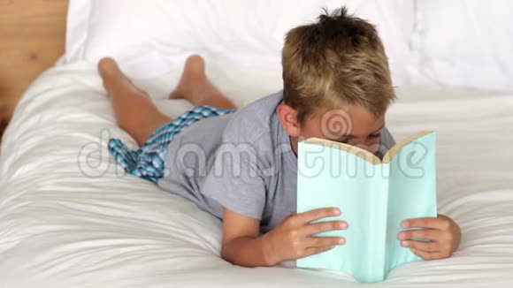 小男孩在床上看书视频的预览图