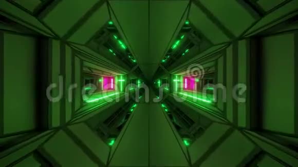 未来主义空间科幻神庙机库隧道走廊与美好的倒影和神圣基督教发光交叉三维视频的预览图