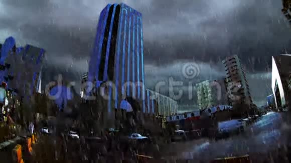 特大街上下大雨视频的预览图