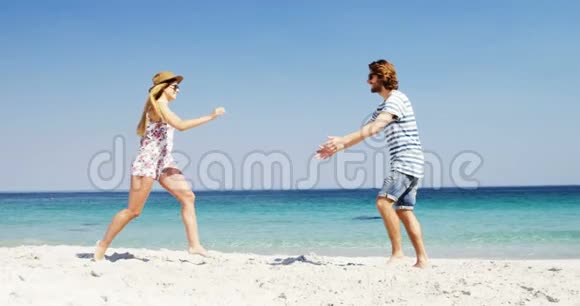 一对在海滩上一起玩的情侣视频的预览图