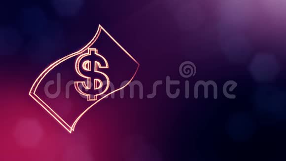 钞票徽上的美元标志发光粒子的金融背景3D无缝动画与景深视频的预览图