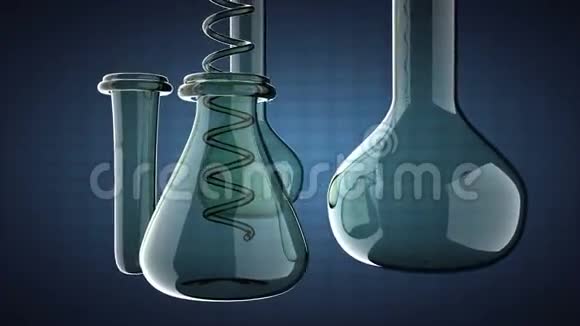 蓝色背景上的循环实验室玻璃器皿视频的预览图