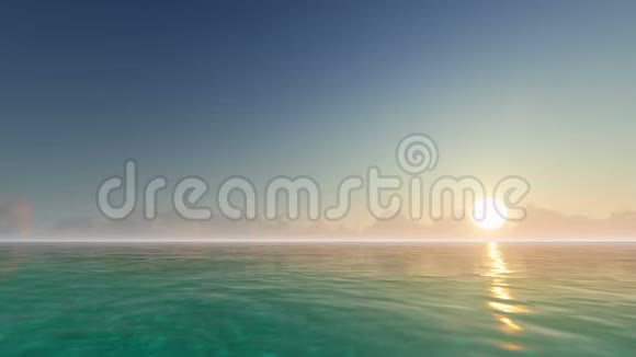 平静的海洋和蓝天上的日出视频的预览图