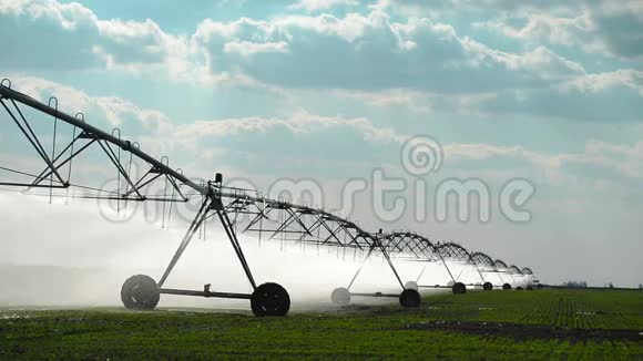 自动化农业灌溉喷灌系统在耕地上的应用视频的预览图