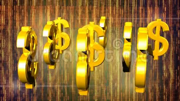 黄金美元符号在其垂直轴上的旋转视频的预览图