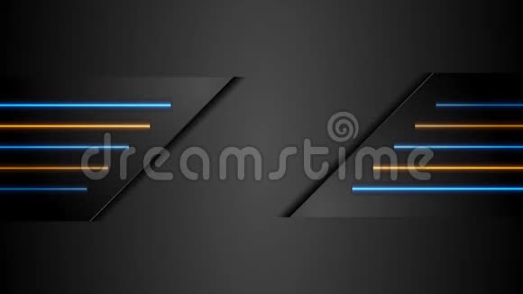 黑色技术抽象运动设计蓝色和橙色霓虹灯发光视频的预览图