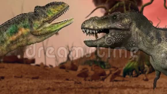 恐龙史前丛林景观山谷与恐龙真实的动画和运动视频的预览图