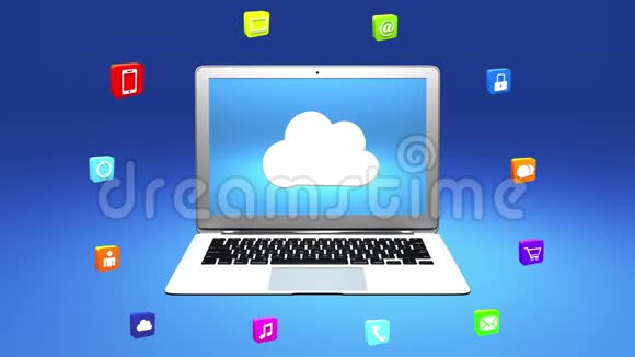 网络概念在线服务图标云计算机周围的社交媒体视频的预览图