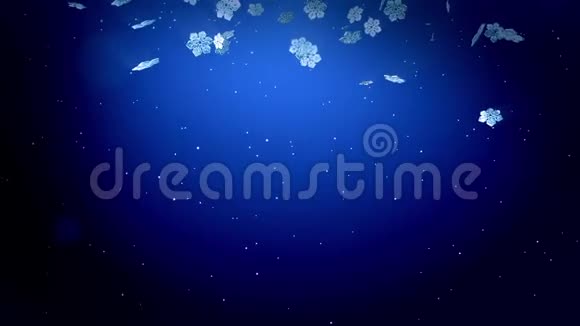 装饰的3d雪花在蓝色背景上的夜晚漂浮在空中用作圣诞动画新年贺卡或视频的预览图