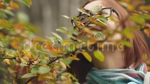 秋天公园里一个年轻漂亮女人的肖像视频的预览图