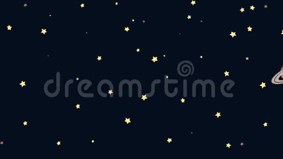 星夜动画卡通月和土星视频的预览图