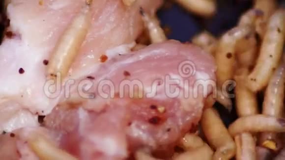 有肉的蛆肥虫幼虫食虫幼虫鱼饵钓竿钓钩虫鱼食视频的预览图