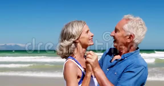 老两口在海滩上一起享受视频的预览图