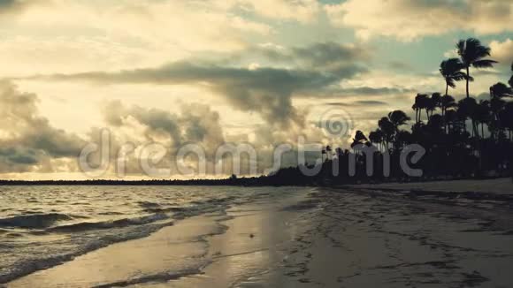 多米尼加共和国天堂热带岛屿海滩蓬塔卡纳日出景观视频的预览图