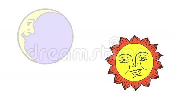 月亮和太阳卡通孤立在白色背景上二维动画视频的预览图