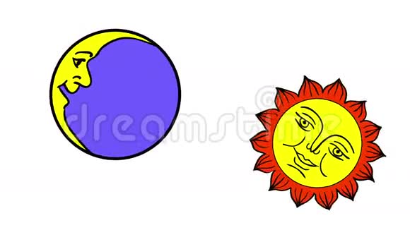 月亮和太阳卡通孤立在白色背景上二维动画视频的预览图