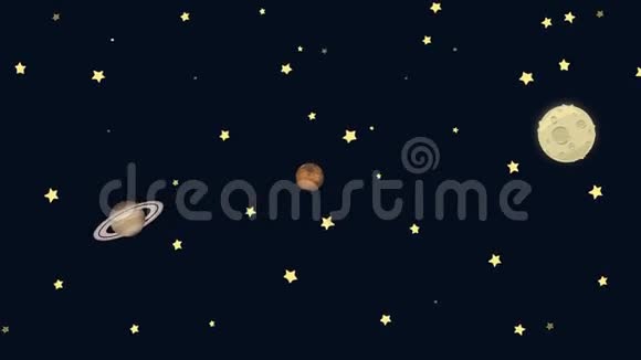 卡通地球土星火星和月球与恒星视频的预览图